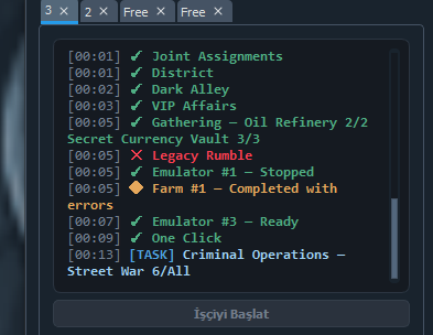 Real Dragon Core activity monitor showing task results, errors, and emulator status